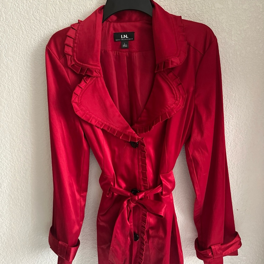 I.N. San Francisco Vibrant Red Ruffle light coat